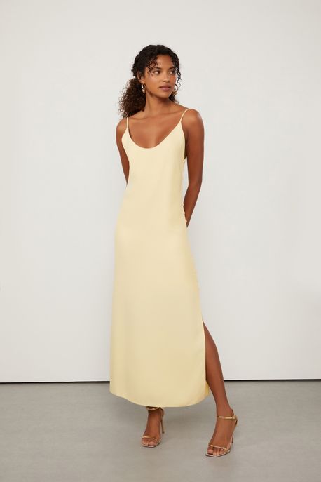 Vestido Longo Amarelo Papiro Com Abertur Amarelo Papiro - 34