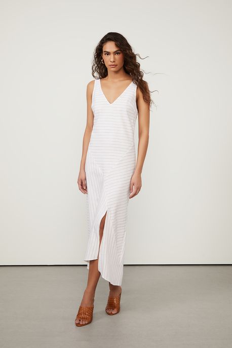 Vestido Match Listras Off White / Rosa Mosqueta - 38