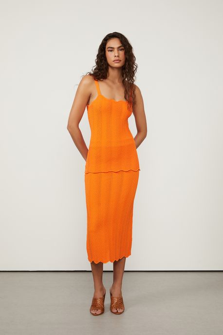 Saia De Tricot Laranja Com Ondas Caneladas Laranja - M
