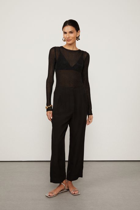 Calça De Crepe Carrot Preta Preto - 40