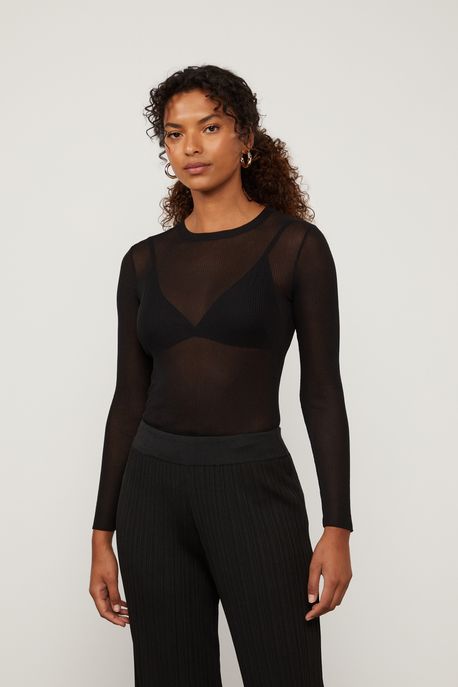 Blusa De Tricot Segunda Pele Preto Preto - P