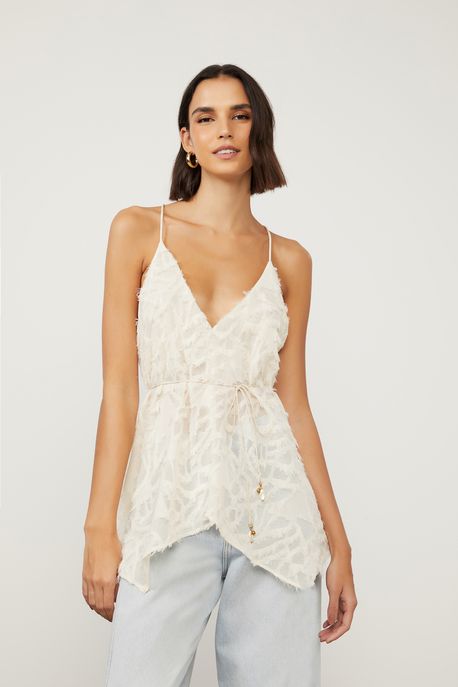 Top Lenço Devorê Abstrato Off White - 42