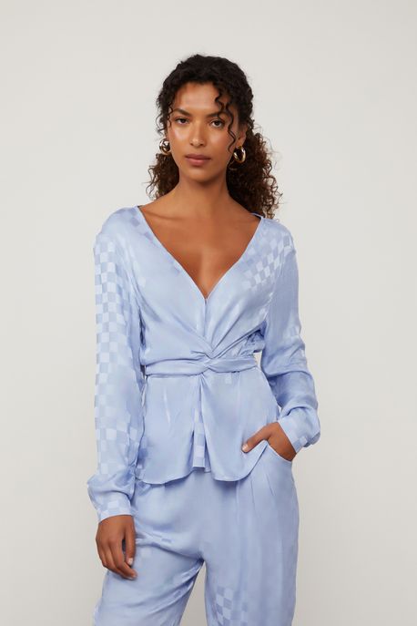 Blusa Jacquard Manga Longa Azul Frente Torcida Azul Hortensia - 38