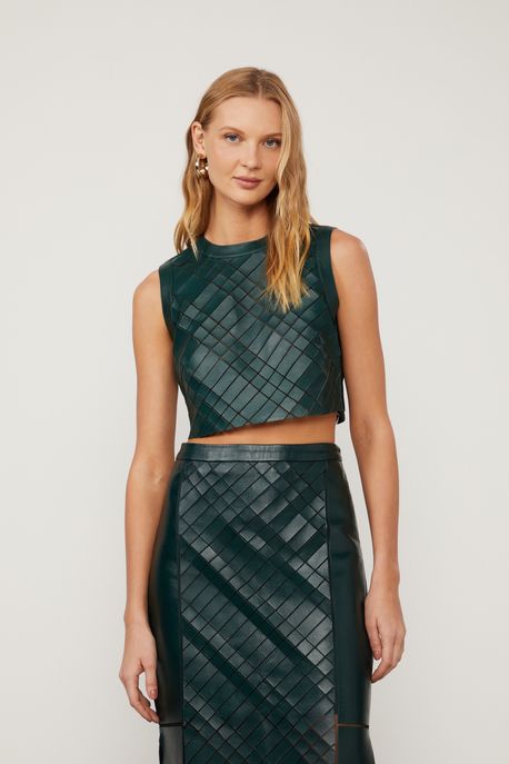 Top De Couro Aplicado Verde Encanto - 36