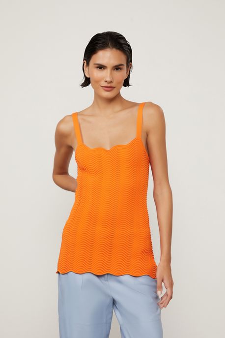 Regata De Tricot Laranja Com Ondas Caneladas Laranja Vibrante - G