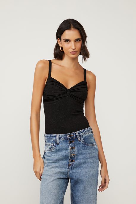 Body De Malha Bubble Preto Com Detalhe Torcido Preto/Preto - P