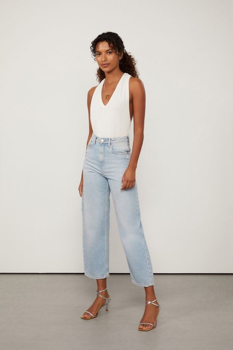 Regata De Malha Basic Decote v Profundo Off White - M