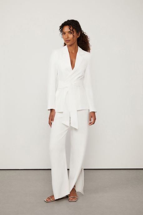 Calca Reta Com Fendas De Crepe Off White Off White - 40