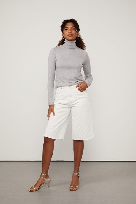 Blusa De Tricot Manga Longa Com Gola Alta Cinza Mescla - GG