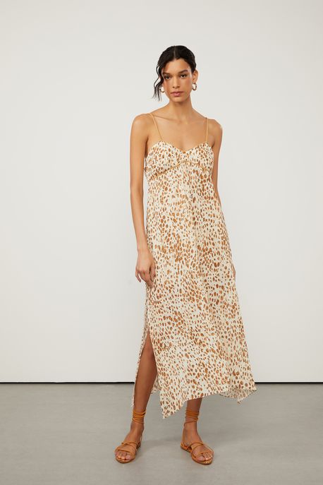 Slip Dress De Georgette Com Detalhe De Pregas Estampado Est Onca Moderna Color - 38