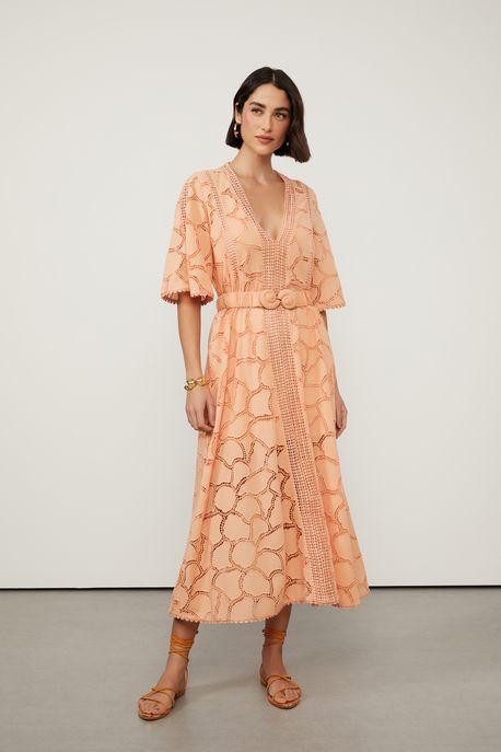 Vestido Laise De Algodão Midi Rose Gold Rose Gold - 42