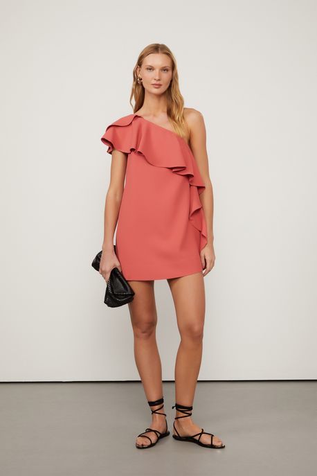 Vestido De Crepe Com Babado Vermelho Argila Vermelho Argila - 36