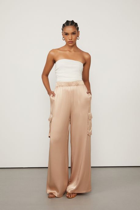 Calca Cargo Acetinada Bege Gergelim - 36