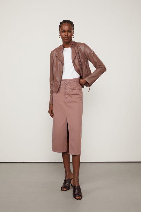 Saia De Sarja Midi Cinza Gama Com Abotoamento Frente Cinza Gama - 44