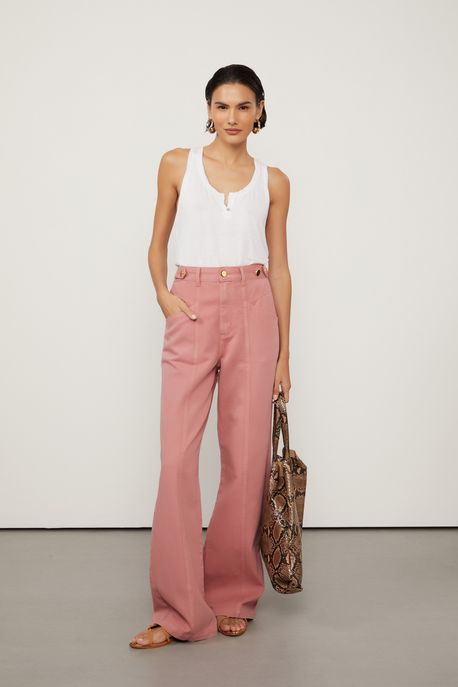 Calça De Sarja Rosa Mosqueta Loose Com Botões No Cós Rosa Mosqueta - 42