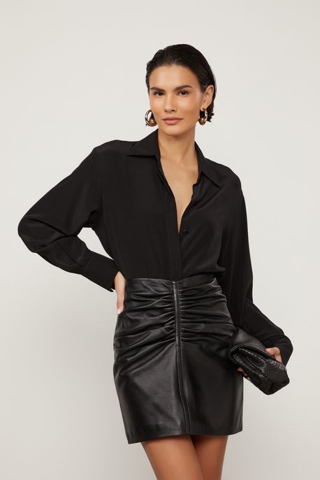 Camisa De Seda Ampla Preta Manga Longa Preto - 40