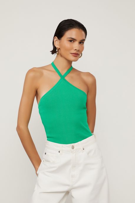 Blusa De Tricot Verde Com Amarração Nas Costas Verde Folha - M