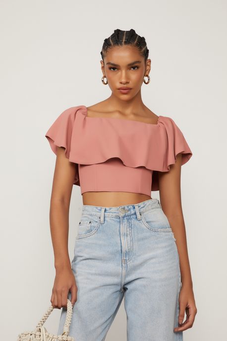 Top De Crepe Com Babado Rosa Mosqueta Rosa Mosqueta - 40