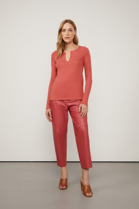 Blusa De Malha Vermelho Com Decote v e Manga Longa Raglan Vermelho Argila - M