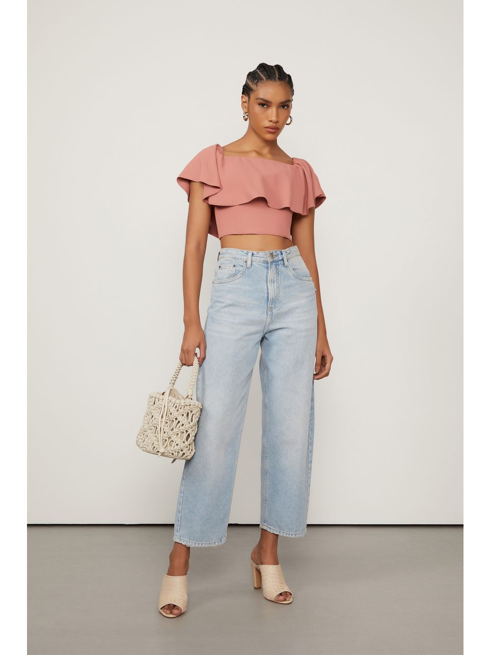 Animale — Top De Crepe Com Babado Rosa Mosqueta
