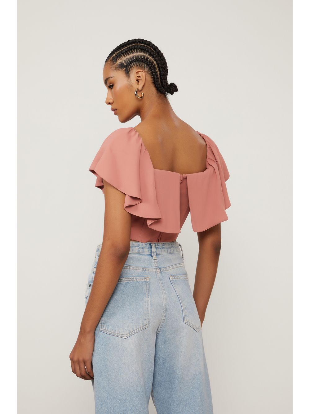 Animale — Top De Crepe Com Babado Rosa Mosqueta