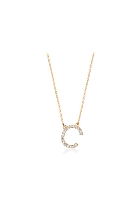 Colar Lettera c Com Diamantes Ouro Amarelo Com Diamante - U