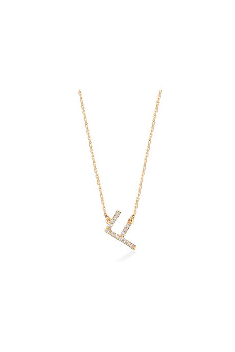 Colar Lettera f Com Diamantes Ouro Amarelo Com Diamante - U