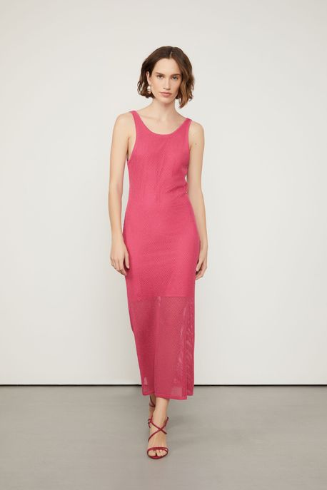 Vestido De Tricot Tela Lurex Com Forro Curto Rosa Magenta - G