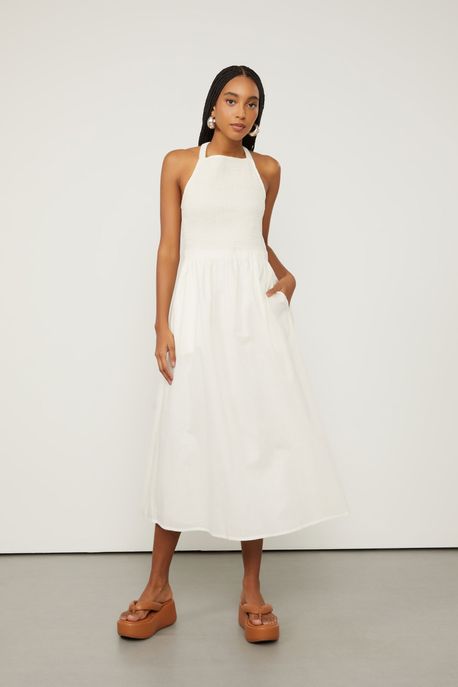 Vestido Midi Busto Com Lastex Bege Whitecap - G