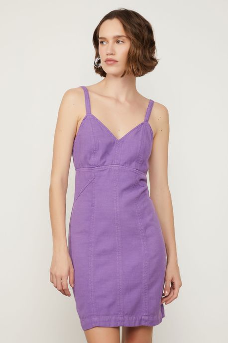 Vestido Sarja Curto Alça Fina Roxo Mirtilo - P