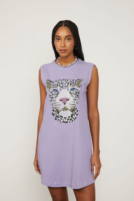 Tshirt Dress De Malha Onça Com Brilhos Lilas Dusk - G