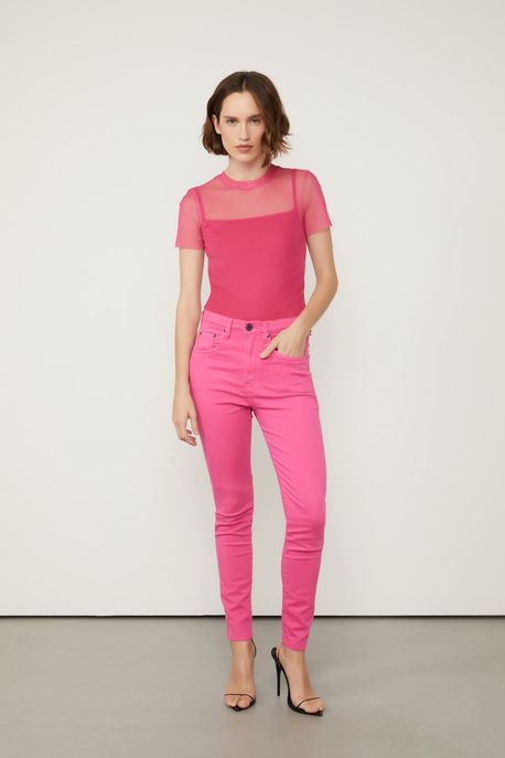 Calça Sarja Skinny Basic High Premium Rosa Magenta - 40