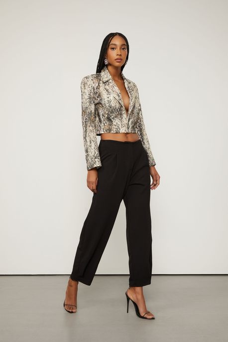 Calça Com Pregas Preto - P
