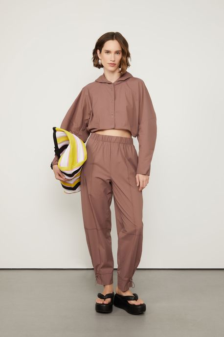 Jaqueta Nylon Cropped Com Vista De Botões Cinza Gama - P