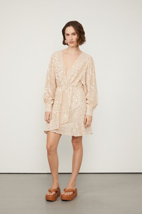 Vestido Curto De Georgete Bordado Barra a Fio Est Textura Cobra Whitecap e Peonia Aj - P