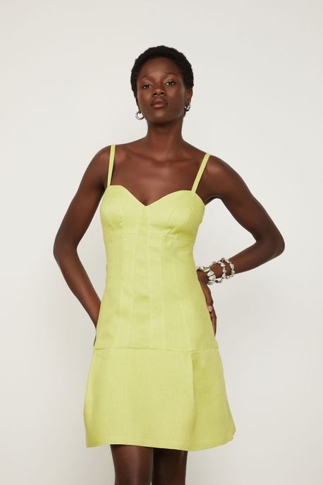 Vestido Curto De Alcinha Com Recortes Amarelo Brosse - M