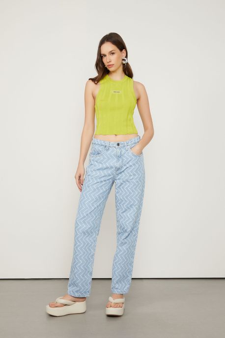 Calça Jeans Boyfriend Puídos Chevron Jeans Claro - 36