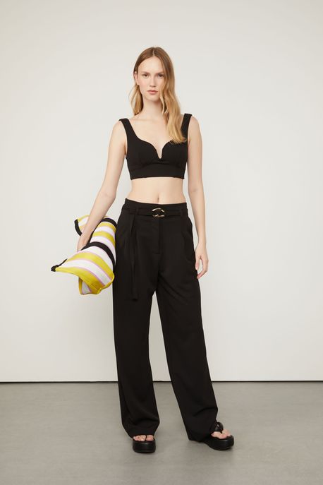 Calça Pantalona Com Cinto Preto - P