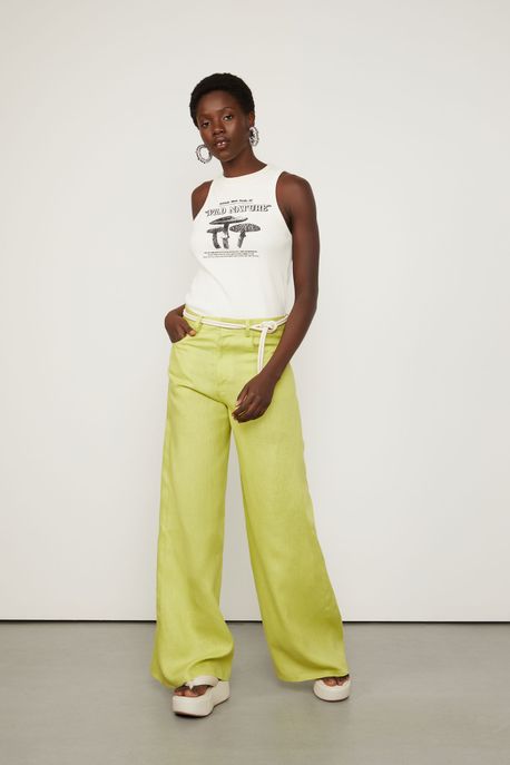 Calça De Alfaiataria De Linho Amarelo Brosse - GG