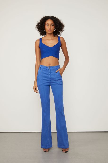 Calça Sarja Boot Basic Midi Com Nervuras Azul Cannes - 34
