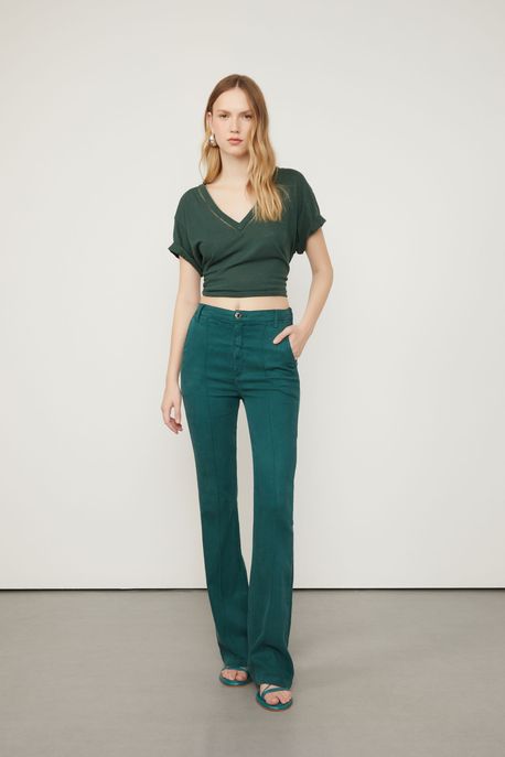 Calça Sarja Boot Basic Midi Com Nervuras Verde Encanto - 36