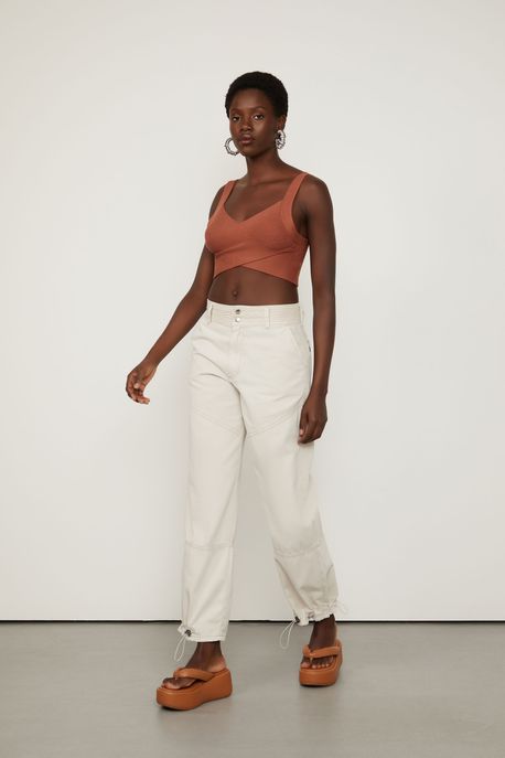 Calça Sarja Wide Leg Com Regulador Na Barra Cinza Nimbus - 34