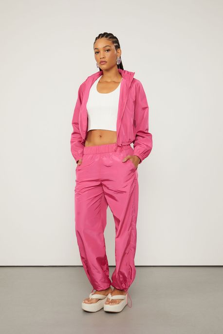 Calça De Nylon Com Logo Rosa Magenta - G