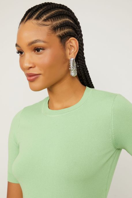 Blusa De Tricot Decote Redondo Verde Gage - P