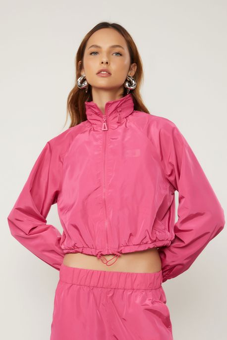Jaqueta De Nylon Com Logo Rosa Magenta - M