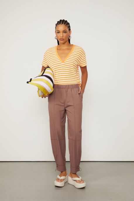 Calça De Nylon Com Ajuste Lateral Na Barra Cinza Gama - P