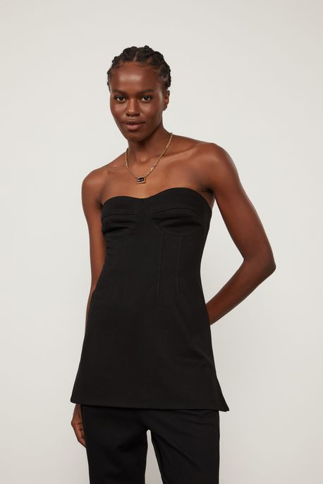 Túnica Sem Alça Preta Com Zíper Costas Preto - 34