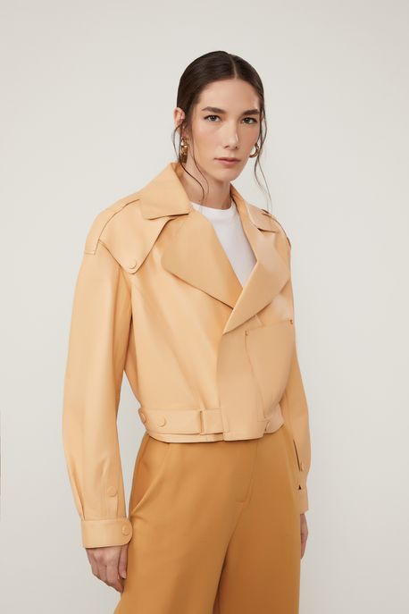 Jaqueta De Couro Box Minimal Laranja Papaya - 40