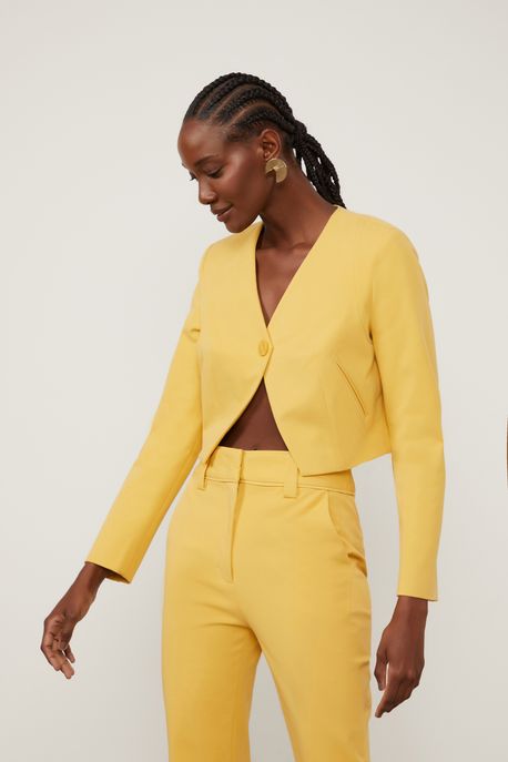 Blazer Cropped Uno Amarelo Narciso Amarelo Narciso - 36