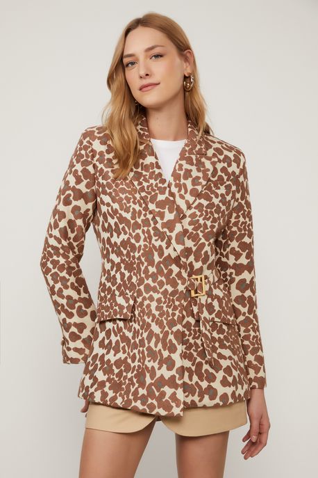 Blazer Alfaiataria Est Onca Jacquard Bege - 36